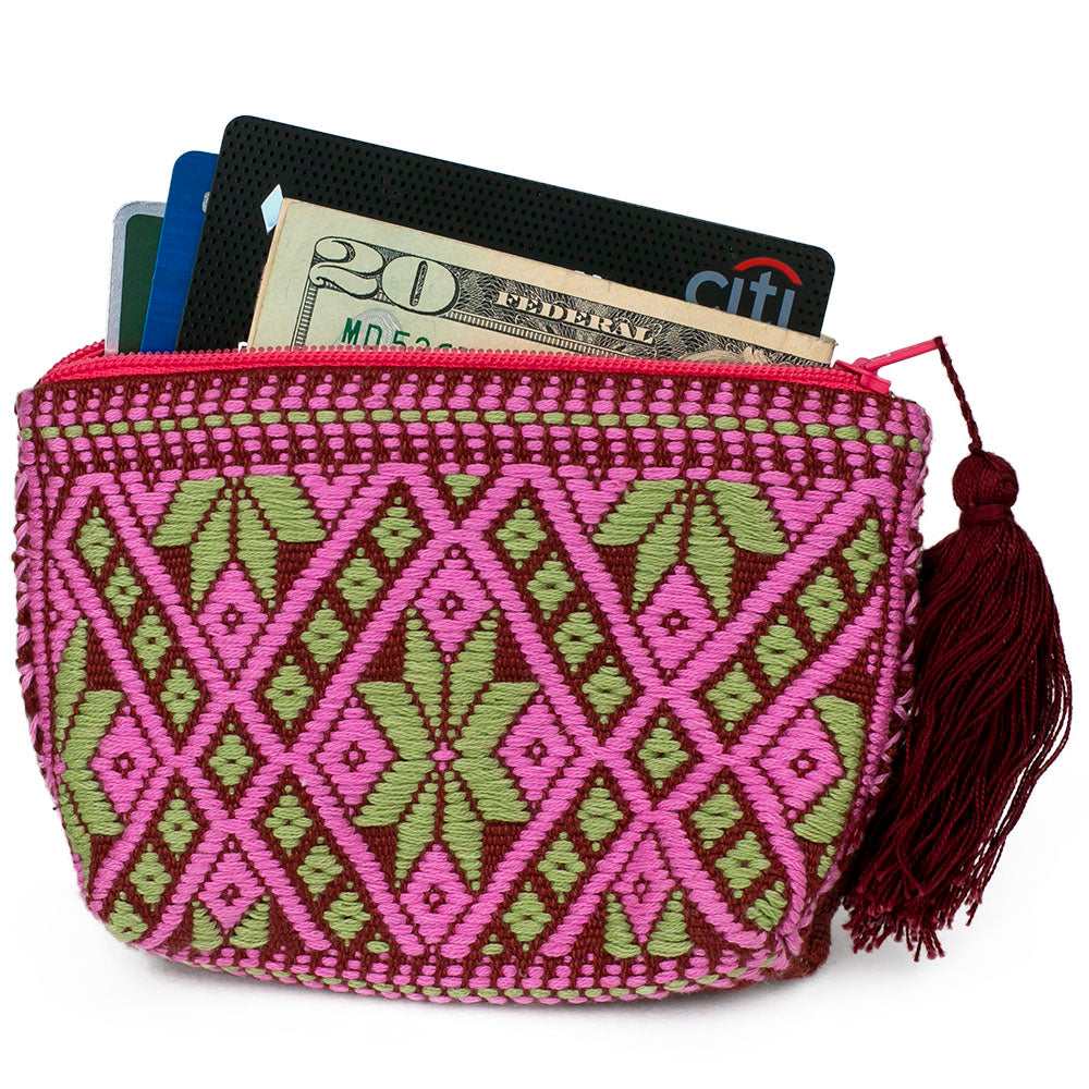Ketzaly Coin Pouch: 100% Cotton Coin Purse for Women - (Pink-Pistachio
