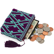 Load image into Gallery viewer, Ketzaly Coin Pouch: 100% Cotton Coin Purse for Women - (Aqua-Burgundy-Purple)
