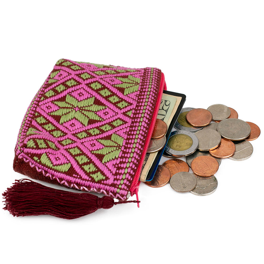 Ketzaly Coin Pouch: 100% Cotton Coin Purse for Women - (Pink-Pistachio