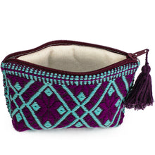 Load image into Gallery viewer, Ketzaly Coin Pouch: 100% Cotton Coin Purse for Women - (Aqua-Burgundy-Purple)

